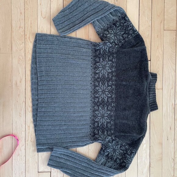 Vintage Fair Isle Chenille Style Sweater Gray Grunge Cottage Grandma Knit Size M - Picture 11 of 11